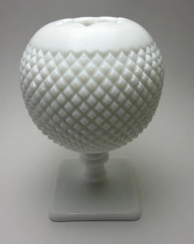 Vintage Westmoreland English Hobnail Milk Glass Ivy Bowl With Square Base 6½" T