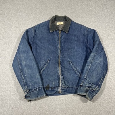 VTG Montgomery Ward Jacket Mens L ? Blanket Lined Denim Lined Zip 60s Detroit
