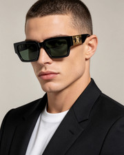 Versace VE4459 Bold Square Sunglasses Black Acetate Gold Medusa Temple 54 18 140