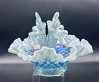 VTG Fenton Blue Carnival 2 Horn (no 3rd) Hobnail Opalescent Epergne “Fenton” Tag