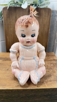 Vintage Baby Planter Ceramic Girl Pink Blue Nursery Decor Napco Style