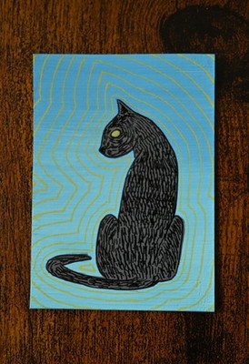 ACEO Original cat graphic line illustration art by rusty