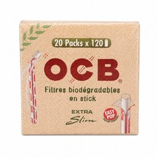 FILTRES OCB BIO EXTRA SLIM EN STICKS Boîte De 120 Filtres= 1 Carton De 20 Boites