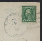 1917 Huntington, Utah Four Bar Cancel on Patriotic Postcard — photo 2