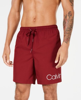 NWT Burgundy 7-inch Volley Swim Trunks from Calvin Klein, Size Large