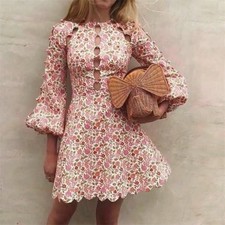 Zimmermann Goldie Scallop Mini Dress Size 0 AU 8/US 4 Pink Floral Cutout