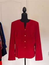 Le Suit Women's Red Collarless Button Front Blazer Jacket Lined Work Size 14