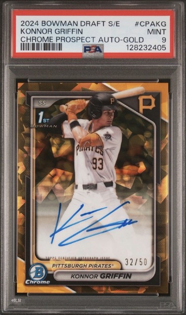2024 Bowman Draft Chrome Prospect Konnor Griffin Gold Shimmer Auto /50 PSA 9