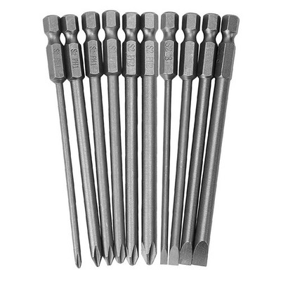 10Pcs 1/4'' Hex Shank Screwdriver Bit Set, Flat Slotted + Cross Head Drive Bit...
