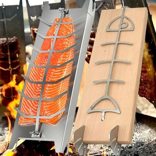 Flame salmon board set beech smoking board brazier grill stainless steel bracket