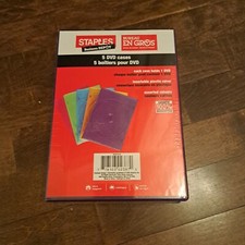 Staples DVD Case 5 pack colors red blue green orange Clear plastic sealed NEW