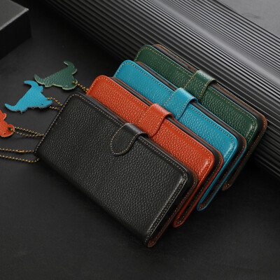 Genuine Leather Flip RFID Wallet Stand Phone Case Card Cover For iPhone/Samsung
