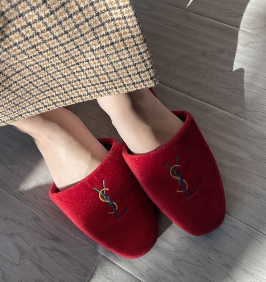 Ciabatte da camera Yves Saint Laurent rosse vintage