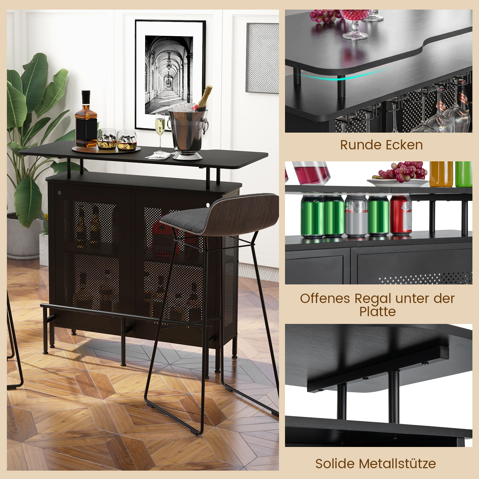 Bartisch Küche Küchentheke mit Stauraum Fußstütze Theke Bar 120 cm