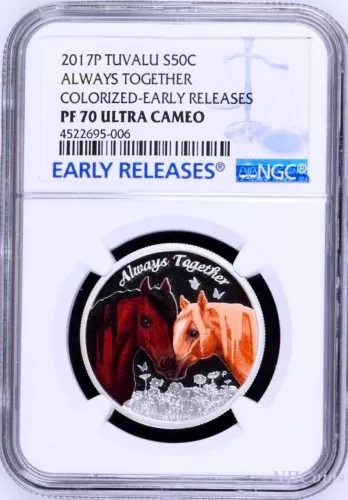 2017 TUVALU Always Together Horses love company Silver Proof NGC PF70 1/2oz Coin