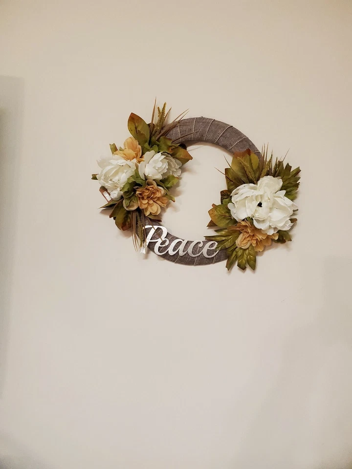 PEACE peony white beige brown green BEAUTIFUL WREATH elegant Decor Front Door 15 - Imagem 3 de 4