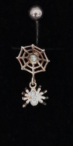 316L Stainless Steel Belly Bar Navel Spiders web 3 Blue Cubic Zirconia Stones - Picture 2 of 2