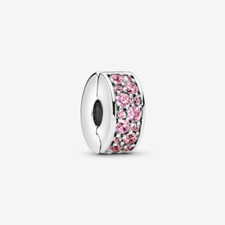 PANDORA Charm Ciondolo Bead Clip Argento Sterling 925 Pietre Rosa Pavè 791817PCZ