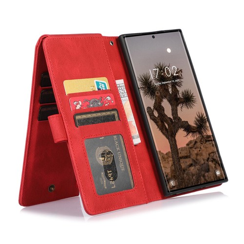 Zip Pocket Leather Wallet Case Multi Card Flip Cover for Samsung S24+/S25+ Ultra - Picture 29 of 37