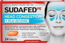 SUDAFED PE Pressure, Pain and Cold Tablets - 24 Count FREE SHIPPING