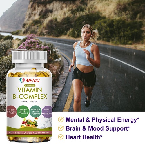 Vitamin B Complex Caps,Vitamins B1,B2,B3,B5,B6,B8,B12,Energy, Metabolism Support - Picture 5 of 8