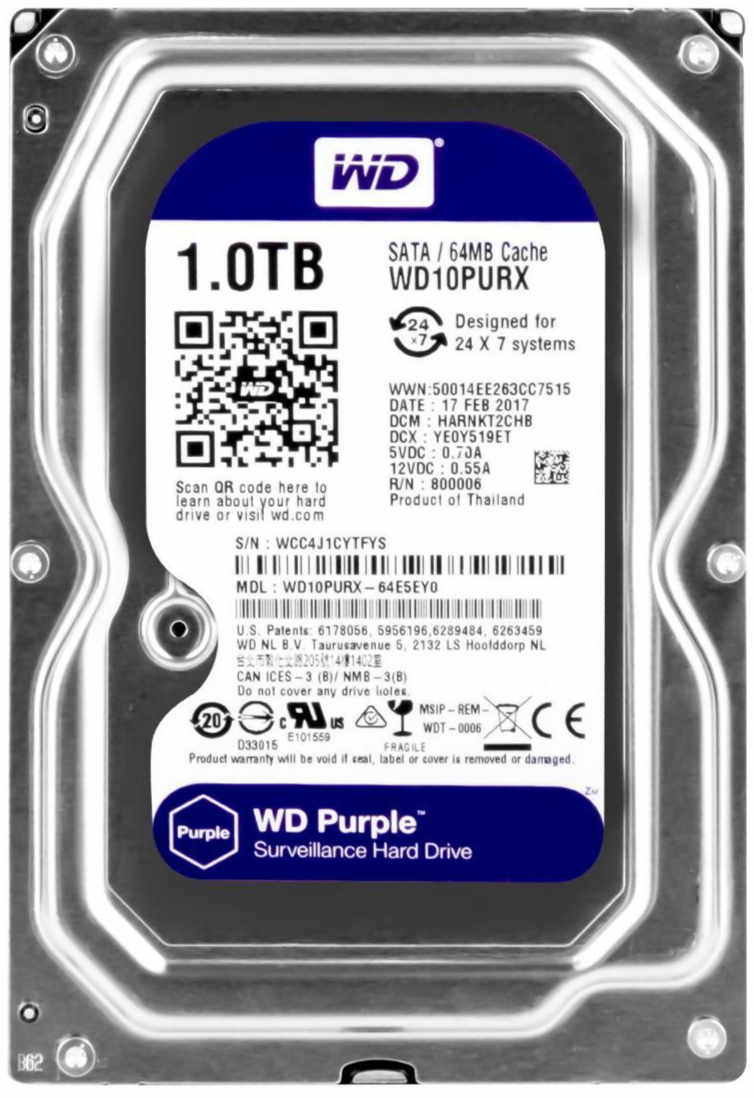 FESTPLATTE WESTERN DIGITAL PURPLE WD10PURX 1TB 7200U/min 64MB SATA