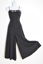 vintage 70s jumpsuit black wide leg palazzo lace one piece disco outfit romper S