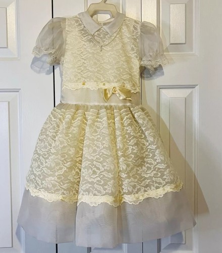 Girls Sz 6 Kids First Communion Flower Girl VTG 100% Polyester Dress