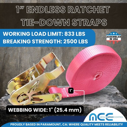 USA 1 Pack Heavy Duty Endless 1" x 10ft Ratchet Tie Down Strap Motorcycle Kayak - Picture 2 of 7