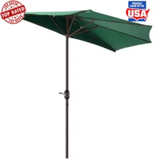 9ft Half Patio Umbrella Outdoor Shade Easy Crank Compact Weather Resistant Steel