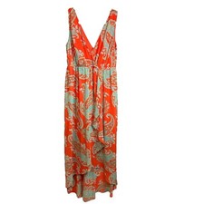 Kut from the Cloth Orange Paisley Sleeveless V Neck Maxi Dress Summer Size S