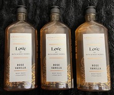 LOT OF 3 - BATH  BODY WORKS LOVE Rose Vanilla Body Wash / Foam Bath 10 Oz.
