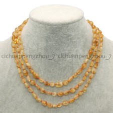 Natural 8-10mm Yellow Citrine Crystal Irregular Freeform Gemstone Beads Necklace
