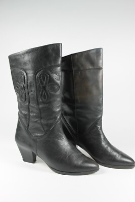 Bottes Pour Femmes En Cuir Bottines Fleurs Noires VINTAGE VRAI