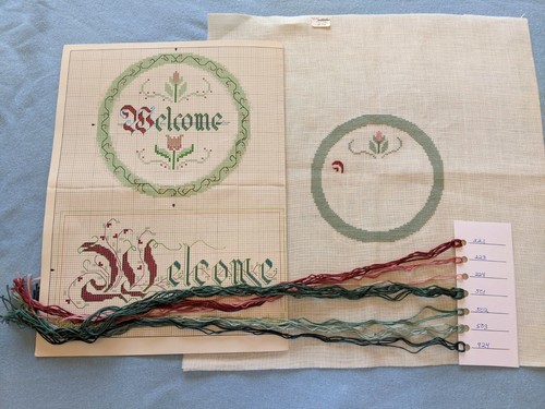Kit de punto de cruz contado: Round Welcome parcialmente iniciado en Lino - Imagen 2 de 3