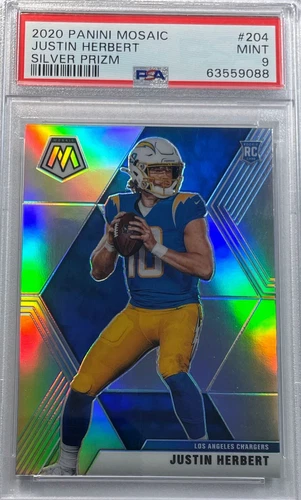 2020 Justin Herbert Panini Mosaic Silver Prizm Rookie RC #204 PSA 9
