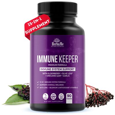 HerbaMe Advanced Immune System Booster 15 in 1 with Elderberry Quercetin Zinc...