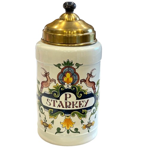 Vintage Delfter Apothekerglas mit Messingdeckel Holzgriff P Starkey Oud Delft