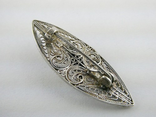 Spilla vintage senza marchio argento sterling filigrana sodalite cabochon spilla 3 g - Foto 7 di 15