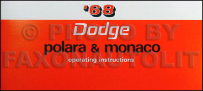 1968 Dodge Polara und Monaco Owners Manuell 68 Owner Führung Betriebs Anleitung