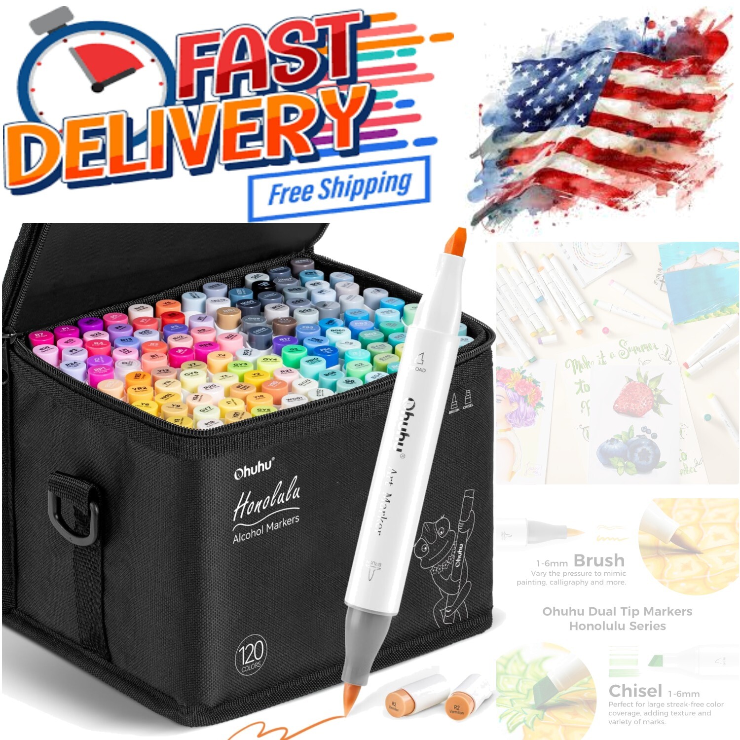 120-Color Alcohol Markers Set with Brush & Dual Tips - Refillable Art Markers for Artists-image