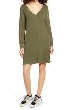 Socialite Double-V Long Sleeve Knit Dress Dark Olive Size M $59