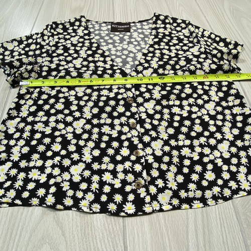Blusa gatita margarita negra para mujer top talla M mediana manga corta camisa con botones - Imagen 6 de 10