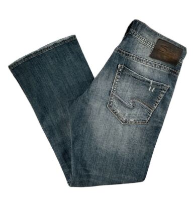 Silver Jeans Co Zac Relaxed Straight Distressed Thick Stitch 30/29