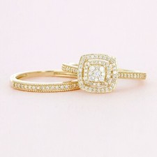 2 Ct Round Cut Simulated Diamond Wedding Bridal Ring Set 14k Yellow Gold Plated