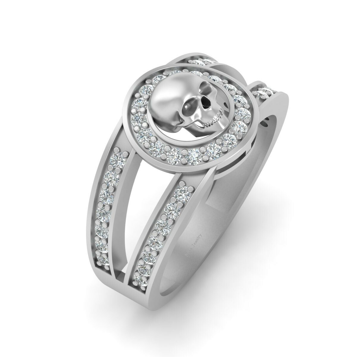 Simulated Diamond Skull Wedding Band Mens Skull Ring 925