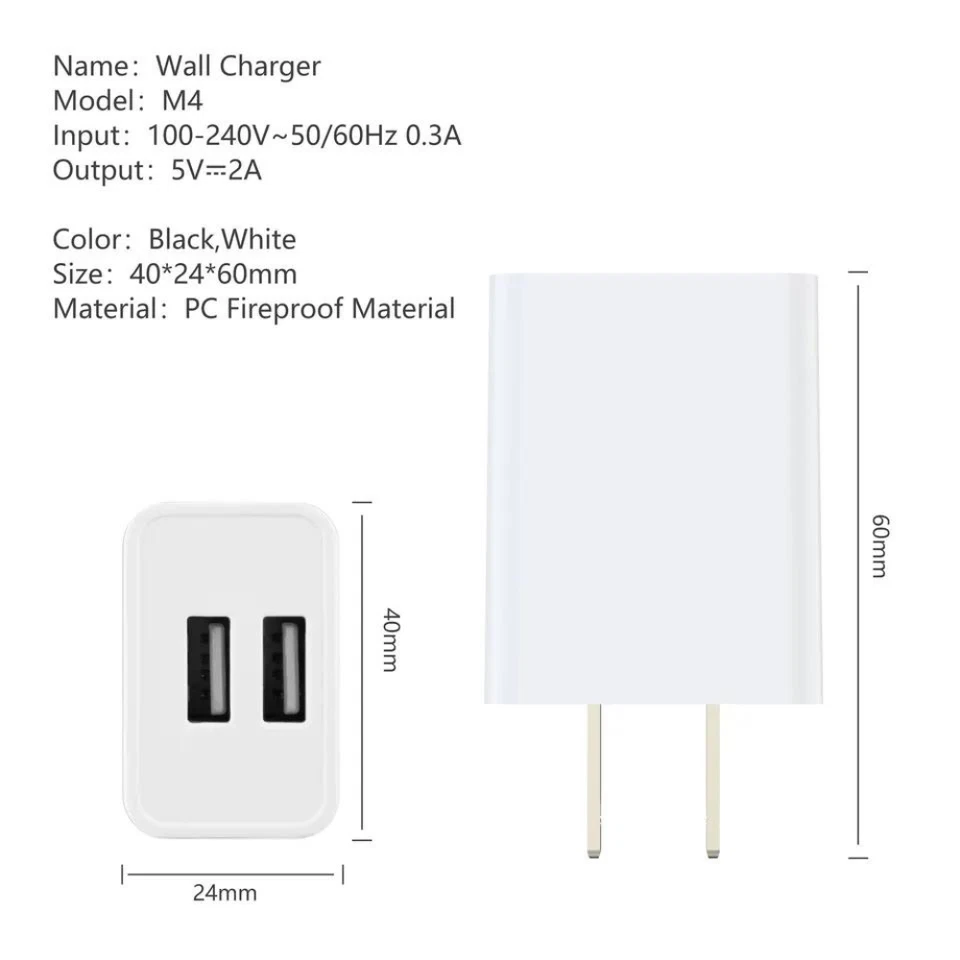 Fast Charger Dual Port 5V 2A Power Adapter USB Cord For iPhone 14 13 12 11 8 7 6 - Image 3 of 4