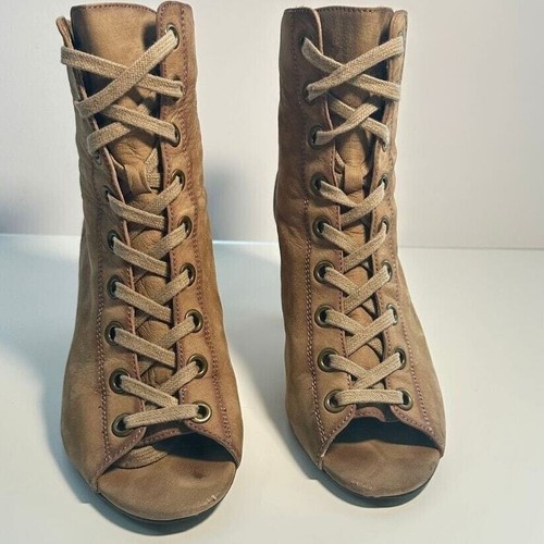 ASH Iggy Victorian Peep Toe Leather Boots Sz 8.5 Cottagecore Regency Punk Style - Picture 2 of 9