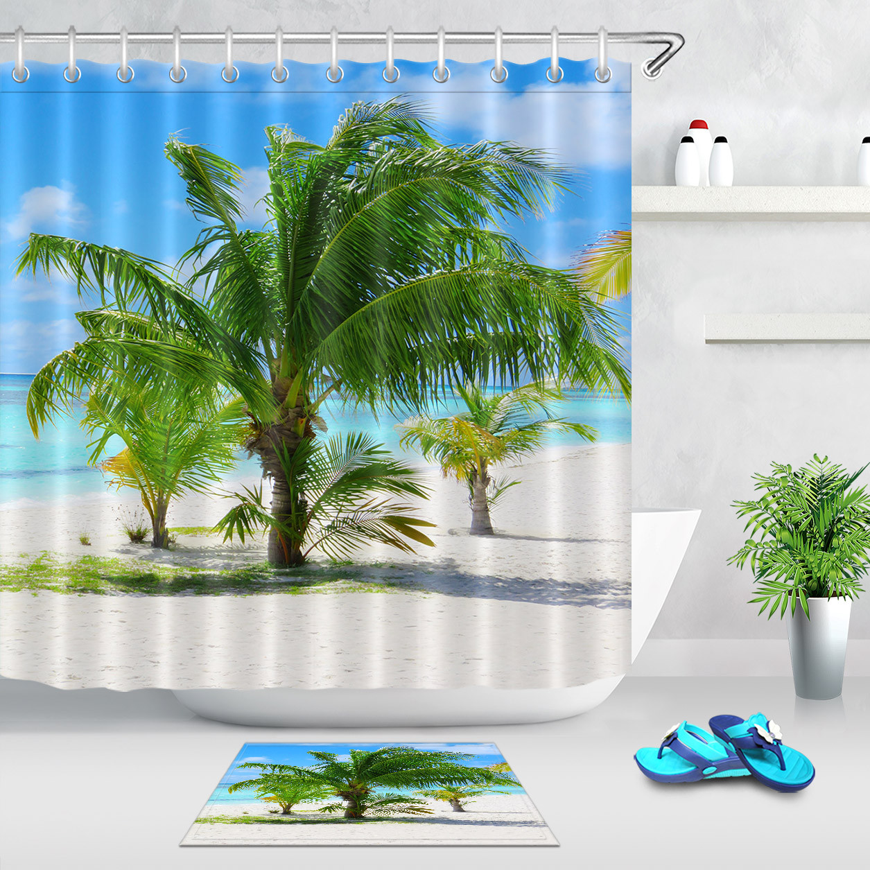 Tropical Sunset Nature Fabric Shower Curtain Sunrise Beach Sea Tree Bath Decor For Sale Online Ebay