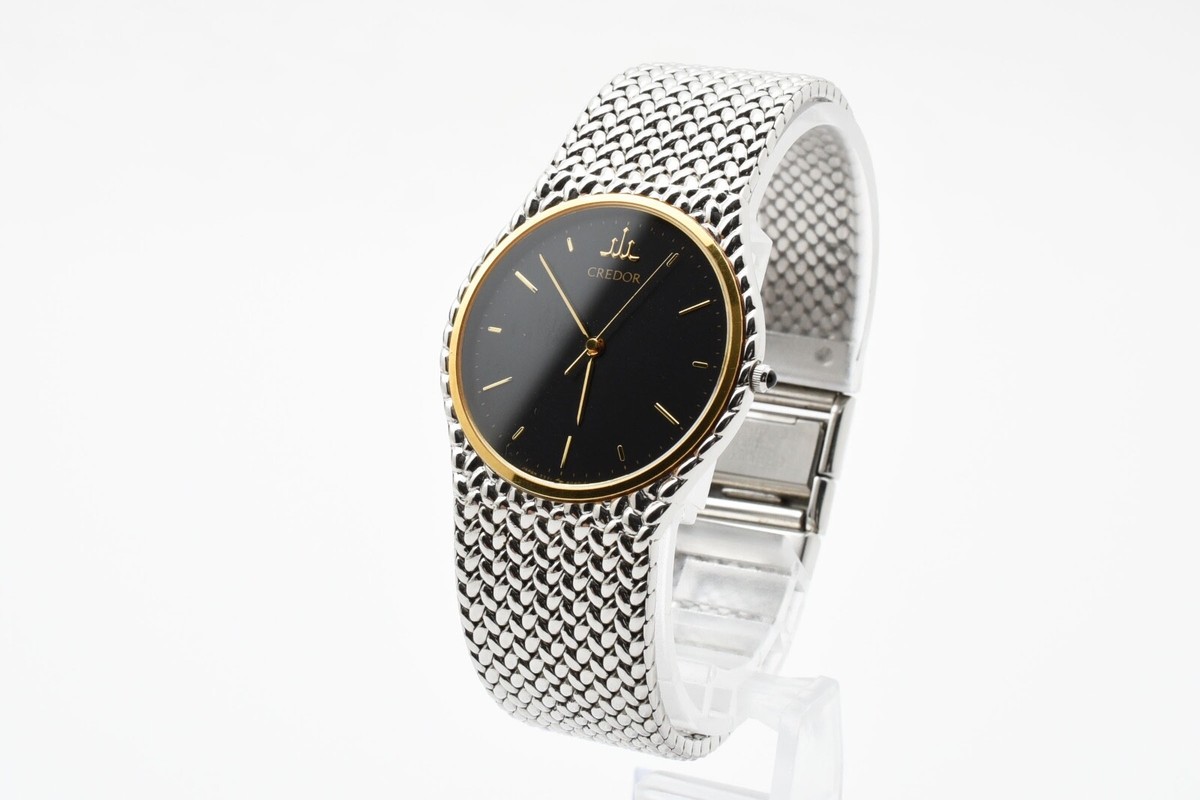 SEIKO 腕時計 18KT bezel SEIKO CREDOR 7771-6050 Black Dial 18KT Bezel 32mm Quartz